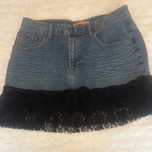 Blue and Black Ruffled Mini Skirt Casual